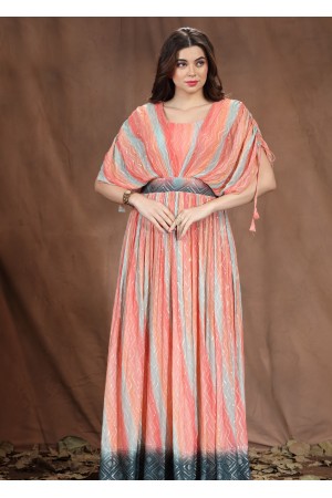 Peach Viscose Designer Gown